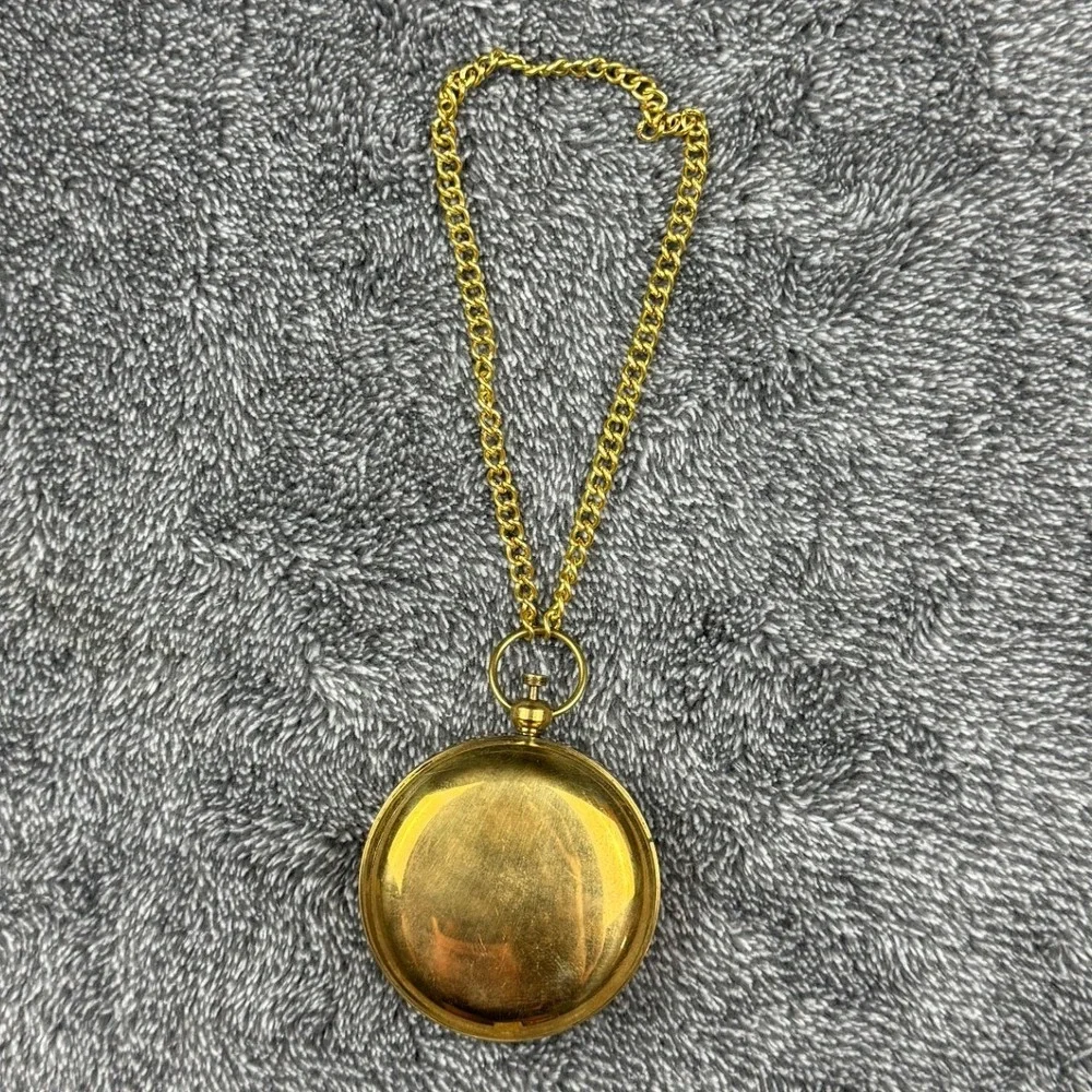 Vintage‎ Brass Pocket Compass Hunter Case Flip Top Gold Tone Chain Navigation